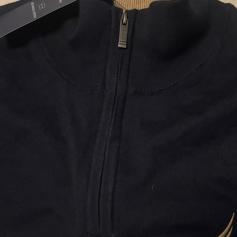 NWT Nautica Men's Black and Tan Quarter Zip-Up Sweater - Picture 5 of 6